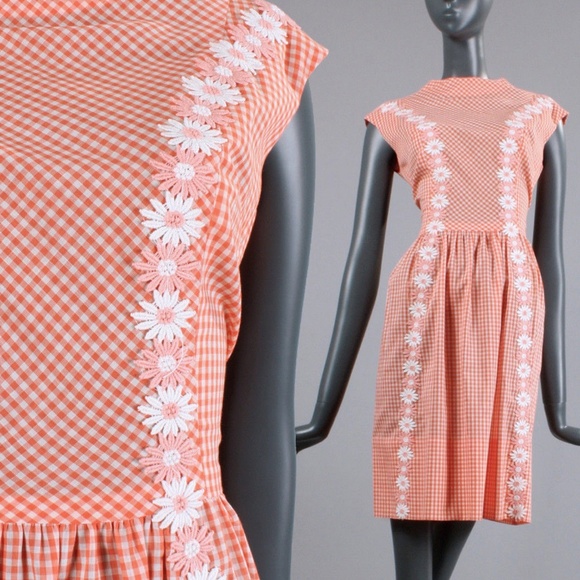 orange and white gingham dress